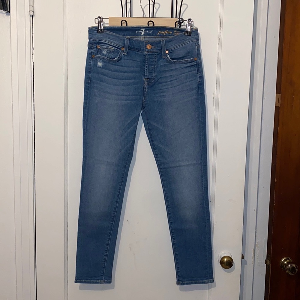 7 for All Mankind Josefina skinny boyfriend light denim jeans small distress